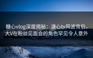 糖心vlog深度揭秘：溏心tv风波背后，大V在粉丝见面会的角色罕见令人意外
