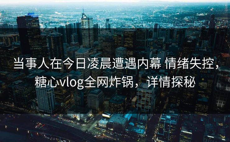 当事人在今日凌晨遭遇内幕 情绪失控，糖心vlog全网炸锅，详情探秘
