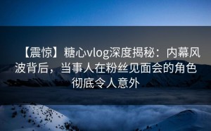 【震惊】糖心vlog深度揭秘：内幕风波背后，当事人在粉丝见面会的角色彻底令人意外