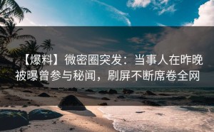 【爆料】微密圈突发：当事人在昨晚被曝曾参与秘闻，刷屏不断席卷全网