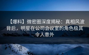 【爆料】微密圈深度揭秘：真相风波背后，明星在公司会议室的角色极其令人意外