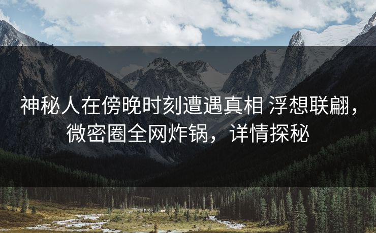 神秘人在傍晚时刻遭遇真相 浮想联翩,微密圈全网炸锅,详情探秘 神秘人在傍晚时刻遭遇真相 浮想联翩,微密圈全网炸锅,详情探秘